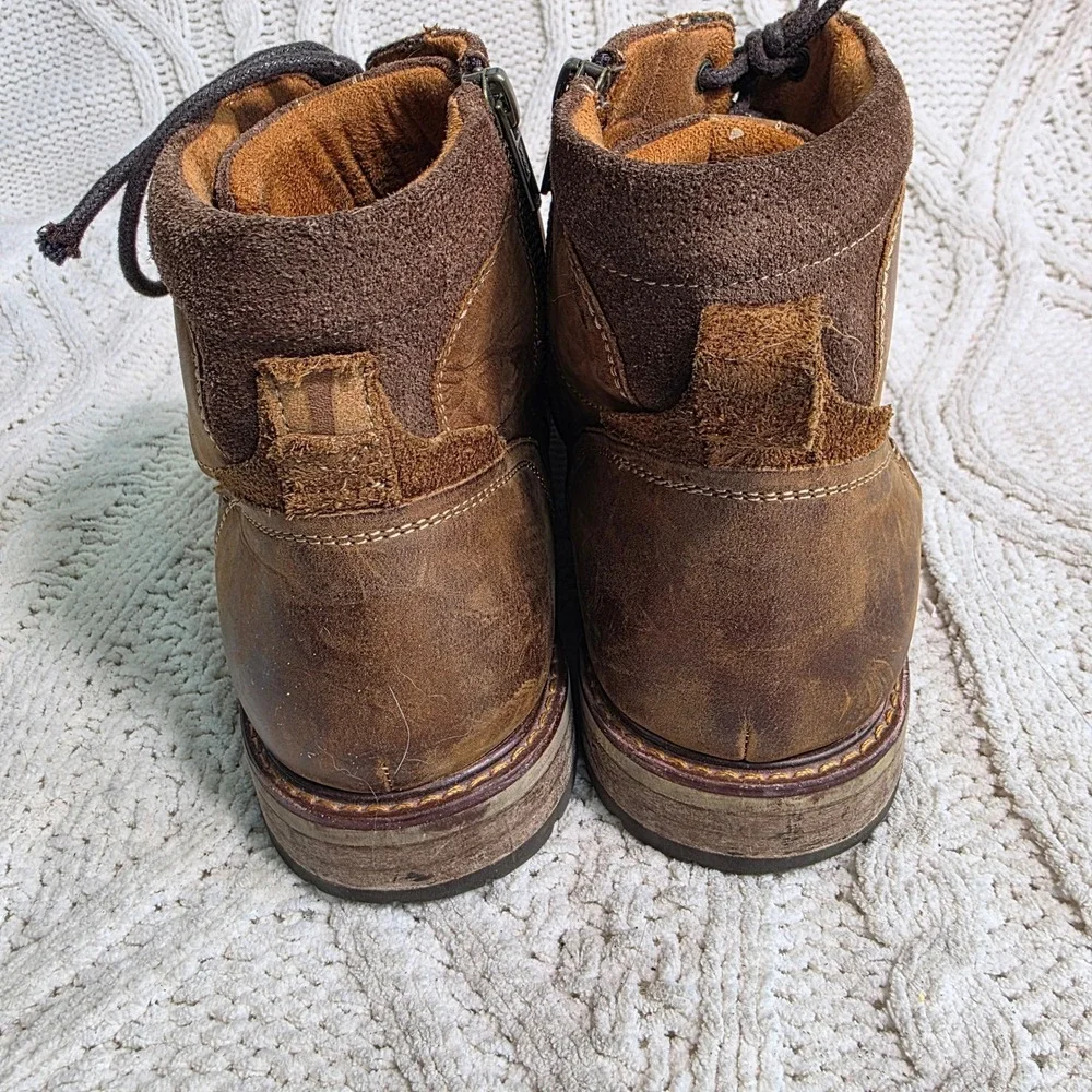 Florsheim Boots Brown Leather Lace Up Side Zip Cap Toe Mens 10